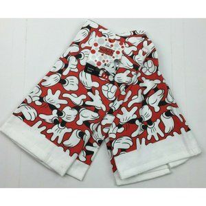 Disney Mickey Mouse Set 2 Kitchen Dish Tea Towel Red White Hands Gloves